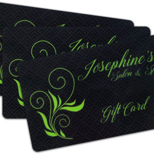 black gift card with writing: Josephine's Salon & Spa Gift Card